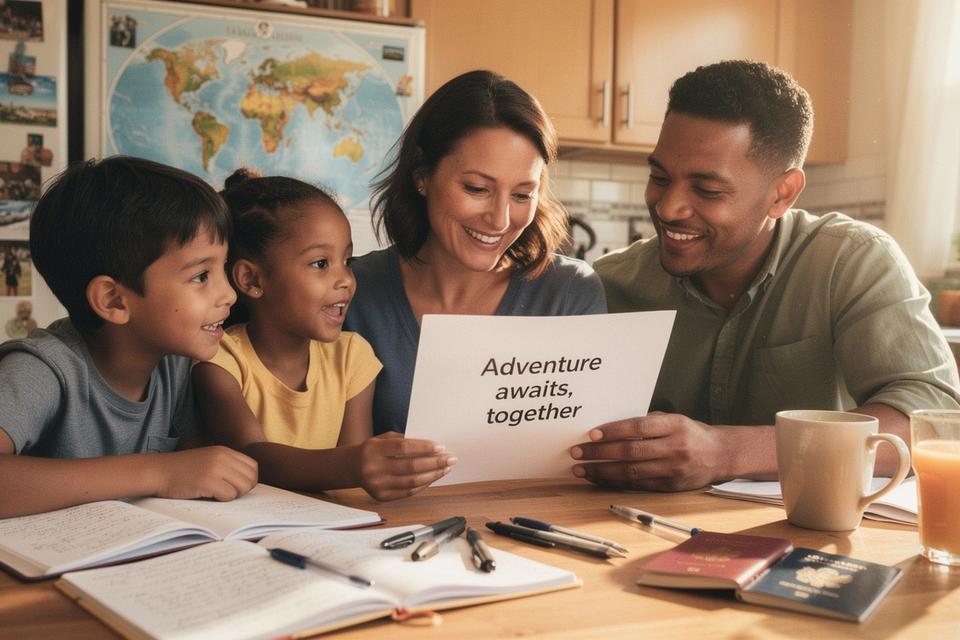 Family reviewing a holiday quote together at a kitchen table